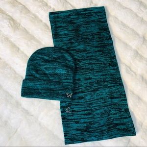 Vs pink Winter hat and scarf set. Once size! Marbled Green.